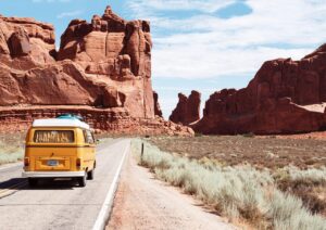 arches national park, van, drive, road trip, journey, desert, arid, canyon, colorado, daylight, nature, erosion, geology, landscape, mountains, outdoors, road, rocky, sandstone, scenic, tourism, travel, vacation, valley, monument valley, rock formations